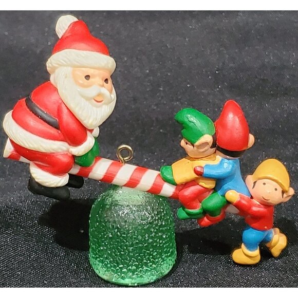 Avon SANTA'S SEE-SAW Christmas Ornament Santa elf on gumdrop teeter totter 1983 - Picture 2 of 10